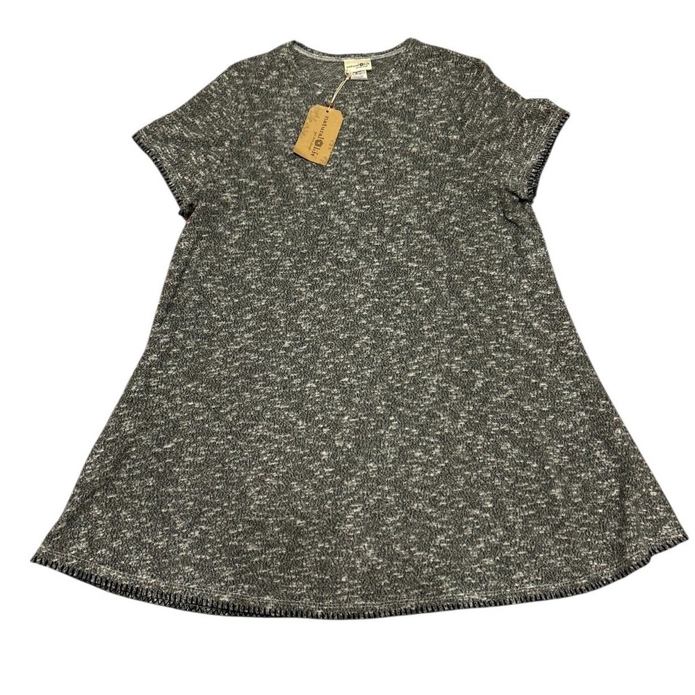Natural Life Small Gray cozy short sleeve fleece mini dress Gorpcore boho NWT